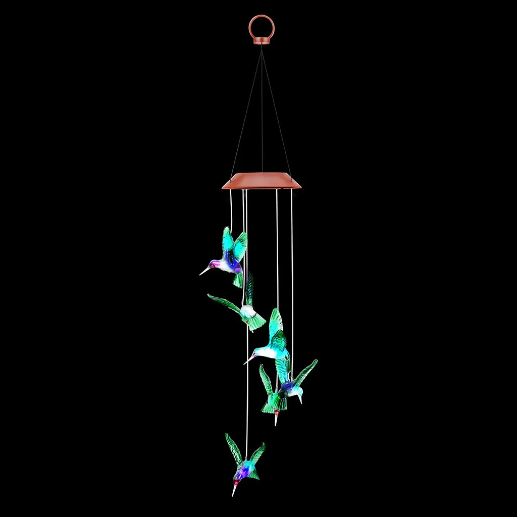 Color Changing LED Mobile Solar Wind Chime Lights Hummingbird Wind for Garden Lighting Waterproof Outdoor High Quality A301017