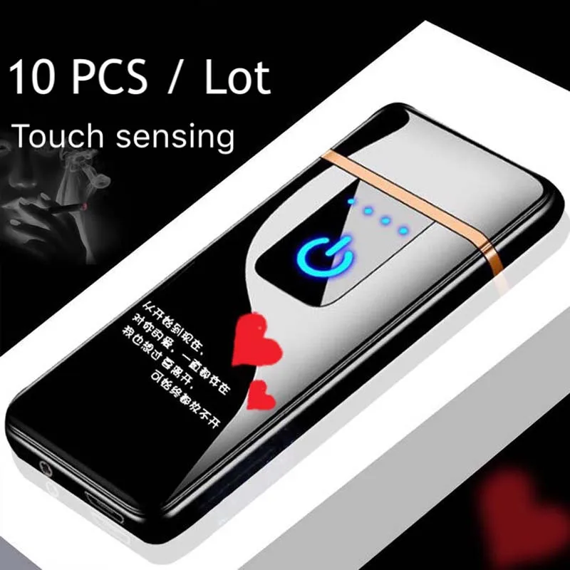 

10PCS/Lot Smoking Tools Plasma Lighter Gift USB Electric Electronic Lighter Mix Cigarette Holder Charging Lighter Touch ignition