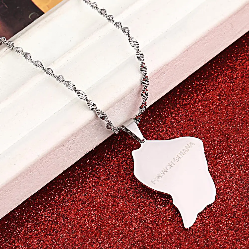Stainless Steel Trendy French Guiana Map Pendant Necklaces Guyane Francaise Map Jewelry 4