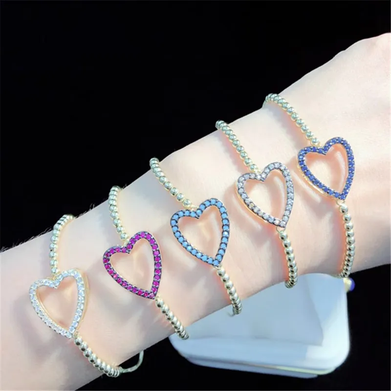 10 шт./лот высокое качество латунный браслет Pave CZ полые Сердце Регулируемый Браслет Модные ювелирные изделия