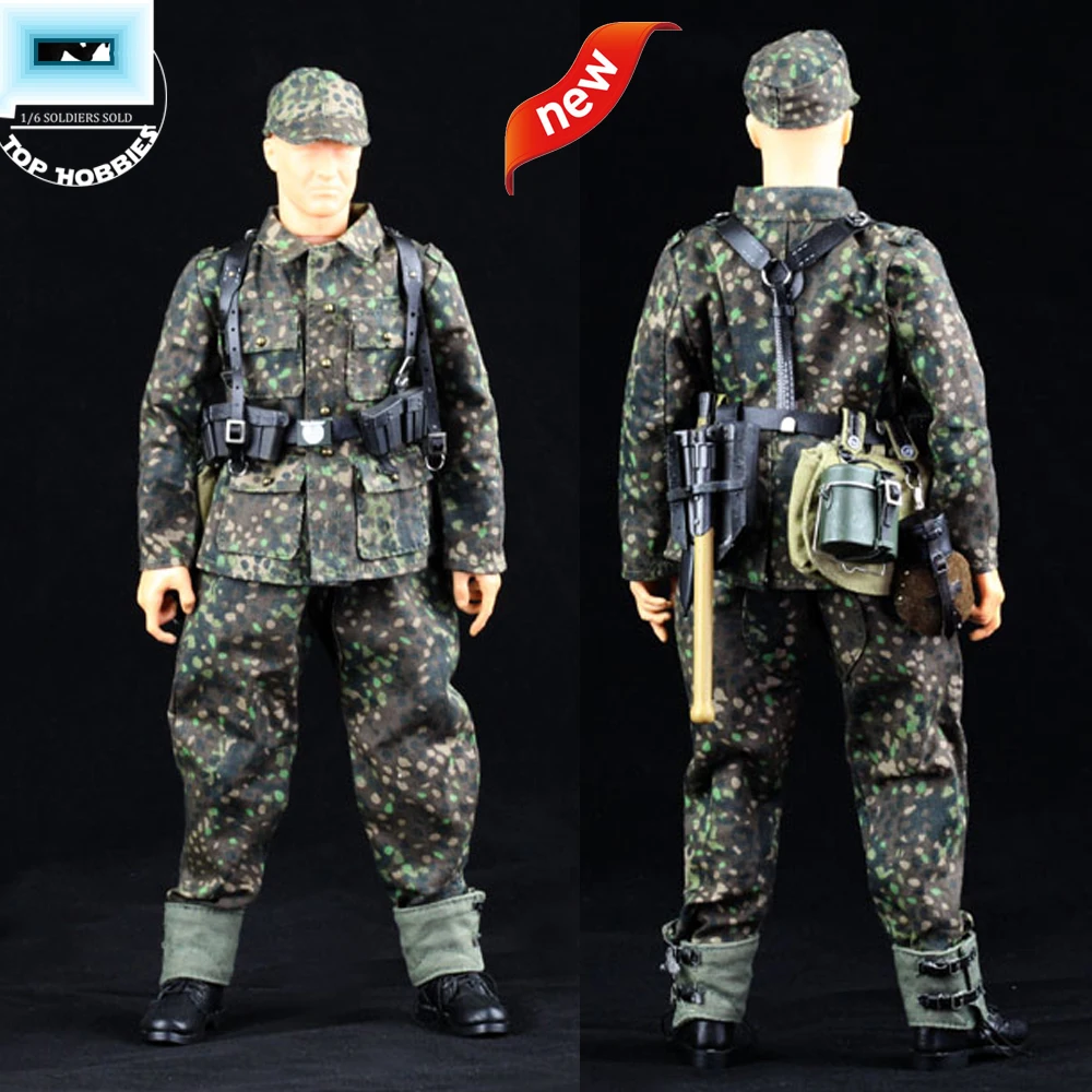 

1:6 WWII Soldier Country US Army Soldier Military Uniform Pea Camouflage Clothes Suit W Helmet Cover Coat Pants Hat/Cap 12Inch