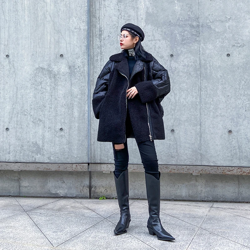 [EAM] Imitate Lambswool Big Size Cotton-padded Coat Long Sleeve Loose Fit Women Parkas Fashion New Autumn Winter 1N101