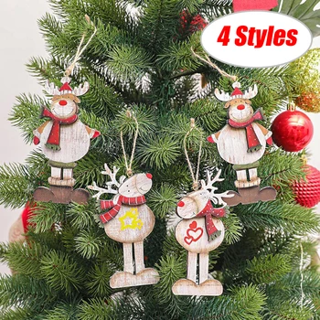

2020 Christmas Ornament Hanging Wooden Painted Scarf Elk Pendant Family Gift