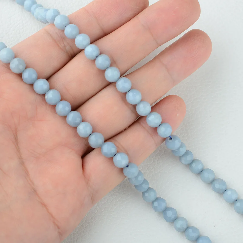 Blue Angelite 6.5mm Round Faceted Beads Angel Stone Blue 15.5