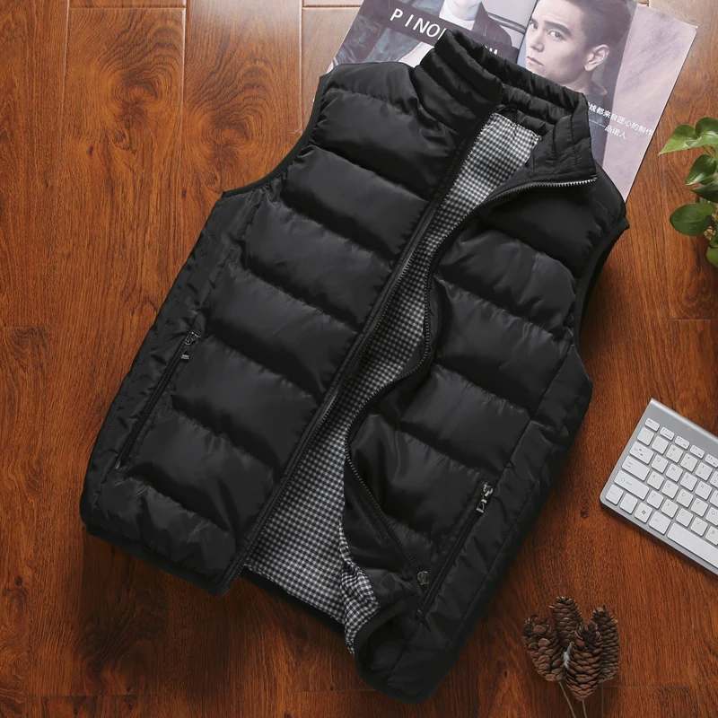 Мужские жилеты для путешествий Slim Fit ветровка куртка без рукавов повседневный мужской жилет пальто с хлопковой подкладкой с карманами 1206 - Цвет: Black