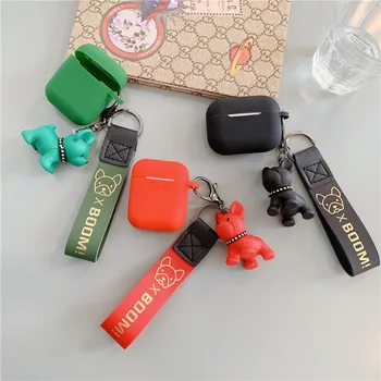 

3D Cute cool Bulldog Leather Keychain soft silicone Wireless Earphone Charging case for Apple AirPods pro 3 Bluetooth box cover