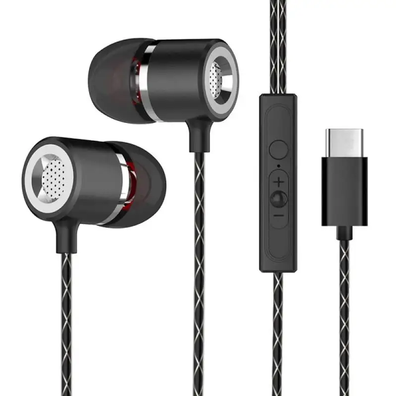 Тип C разъем наушников USB C стерео гарнитура бас в ухо Earbus провод линии управления головной телефон с микрофоном для Xiaomi huawei samsung