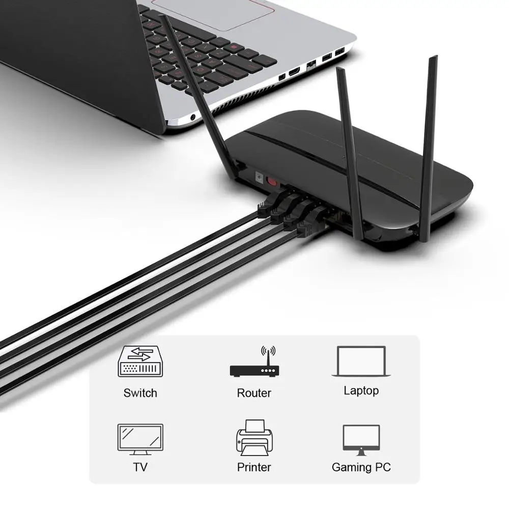 Сетевой кабель AMPCOM RJ45 Cat7 Lan STP RJ 45 плоский Ethernet Кабель соединительный шнур для