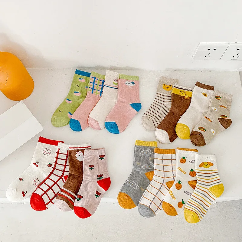 

4 Paris Autumn Winter Children Socks Cotton Cartoon Animal Cute Toddler Kids Baby Girl Sport Socks 1-8 Years Old