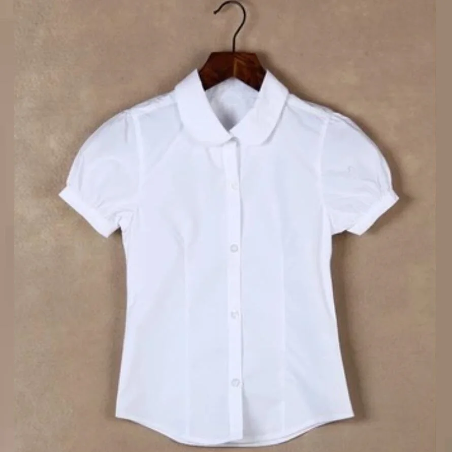 Blouse Shirt Baby Toddler Teenager School Girls White Short Sleeve Girl Tops Cotton Shirts Kids Children 6 8 10 12 Years kids shirts