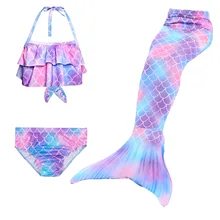 Комплект из 3 предметов; детский купальный костюм с хвостом русалки для девочек; комплект бикини; купальный костюм; вечерние костюмы для костюмированной вечеринки