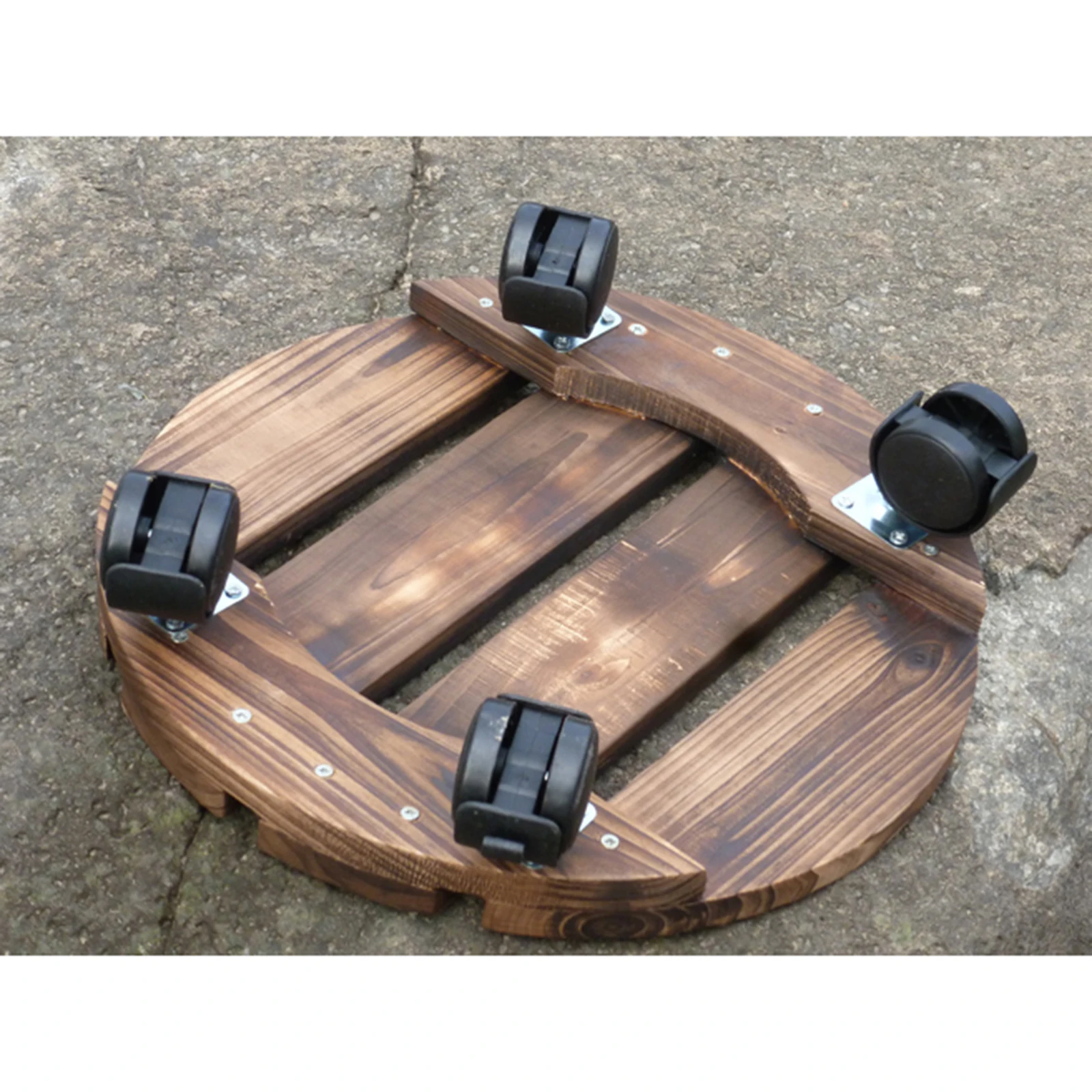 9.8inch Round Natural Wood Plant Pot Caddy Sturdy Planter Flower Stand Trolley