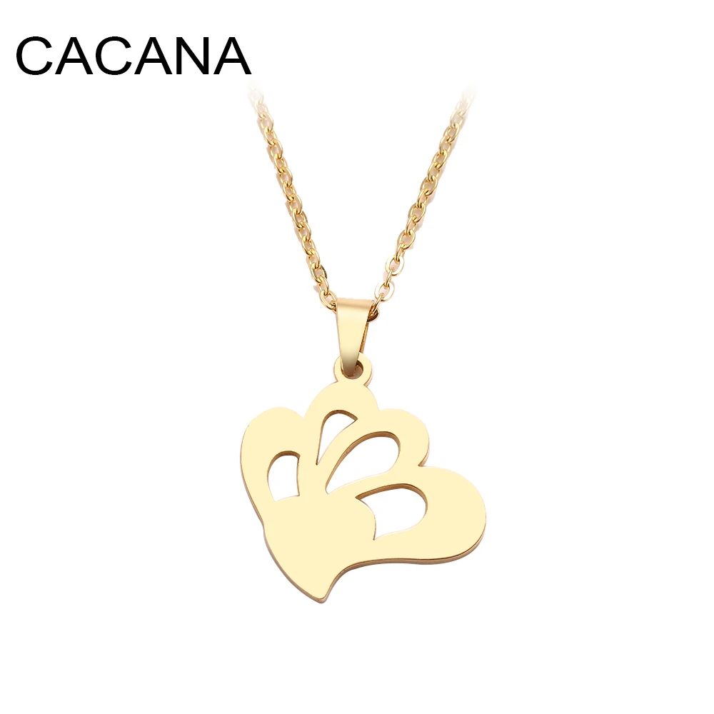 

CACANA Stainless Steel Necklace For Women Angel Sliding Angel Wings Choker Pendant Necklace Engagement Jewelry