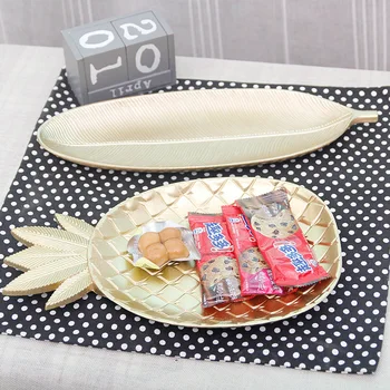

1pcs Fruit Tray INS Nordic Style Gold Tray Pineapple Leaf Shape Snack Fruit Storage Tray Christmas Wedding Party Home Decor
