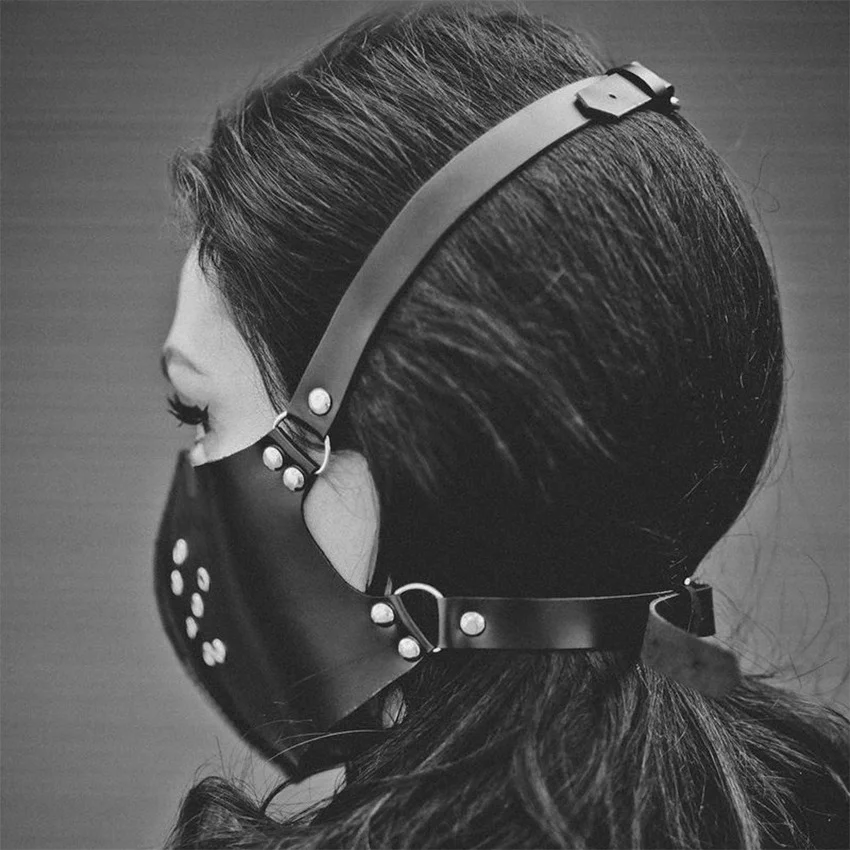 Leather Gothic Protective Face Mask Dark Handsome Punk Rock Style Female Mouth Covering Warm Breathable Reusable Harness Masks