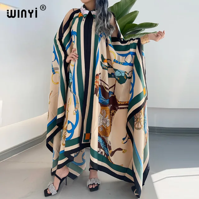 WINYI sukienka Fashion Summer kimono Dress free Size Women's Half Sleeve Floral Printed Elegant Casual Vacation Loose Dresses 4