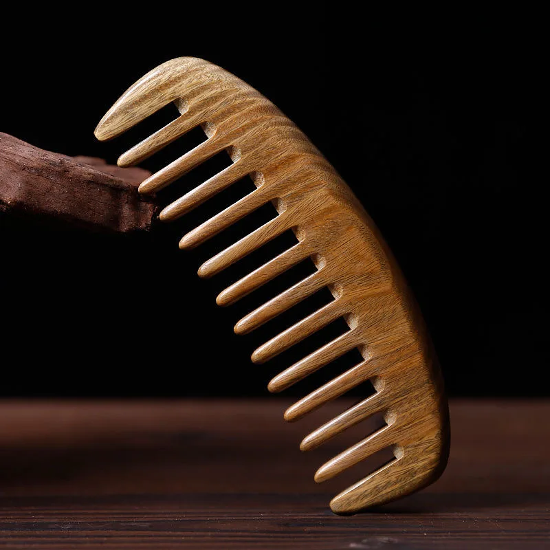 

Free Shipping Natural green sandalwood comb anti-static household wide tooth comb massage curling comb