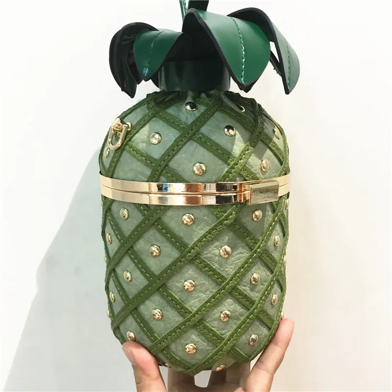 High quality new style handbag chain metal buckle shoulder bag rivet stitching simulation pineapple shape bag wallet