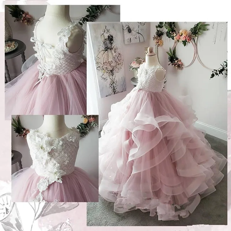Милое Свадебное платье с цветочным узором для девочек; бальное платье с круглым вырезом; фатиновое платье с каскадной аппликацией для маленьких девочек; платья для первого причастия - Цвет: Picture color
