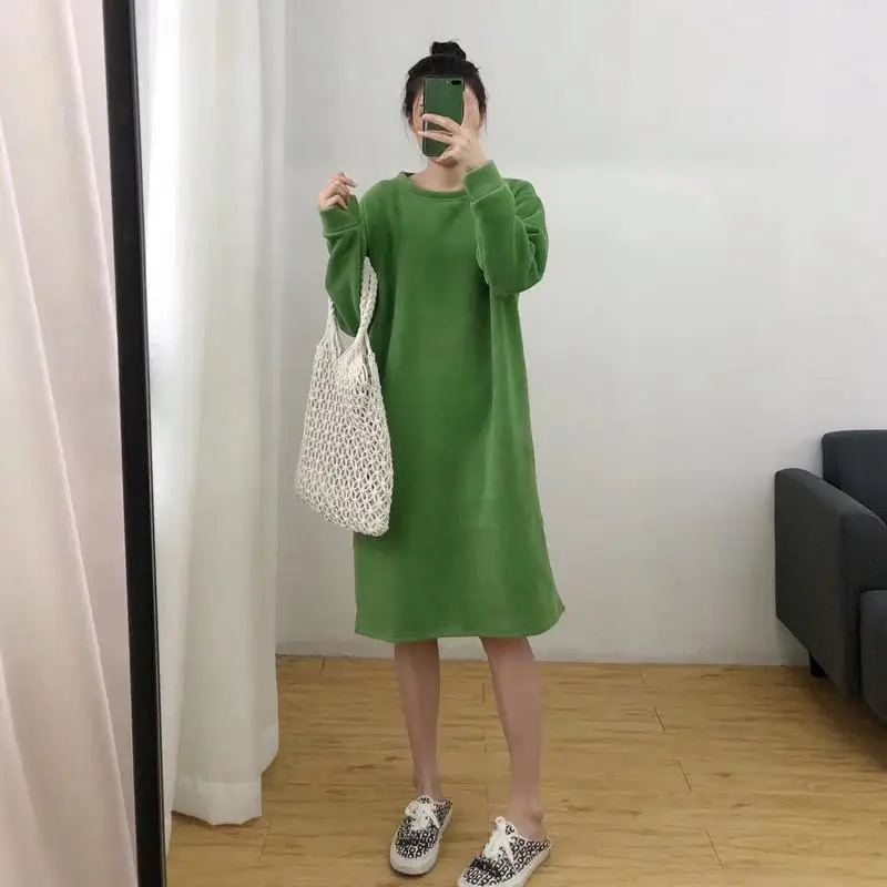 Длинный свитер с круглым вырезом, Женская Толстая зимняя одежда Kawaii, Повседневный шерстяной пуловер, платье с длинным рукавом, зимние теплые толстовки YT80230