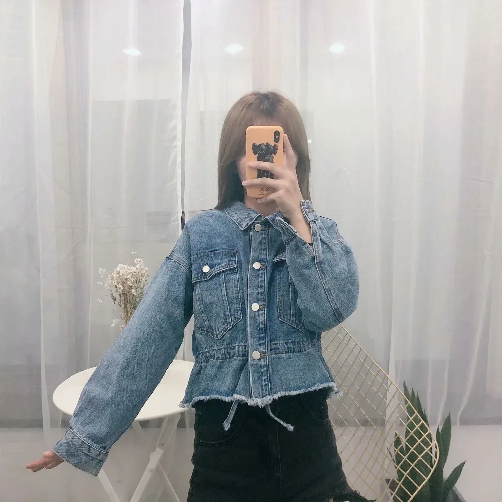 Новые осенние женские модные однотонные синие джинсовые куртки с отложным воротником женские свободные элегантные джинсовые пальто с рукавами «летучая мышь» верхняя одежда