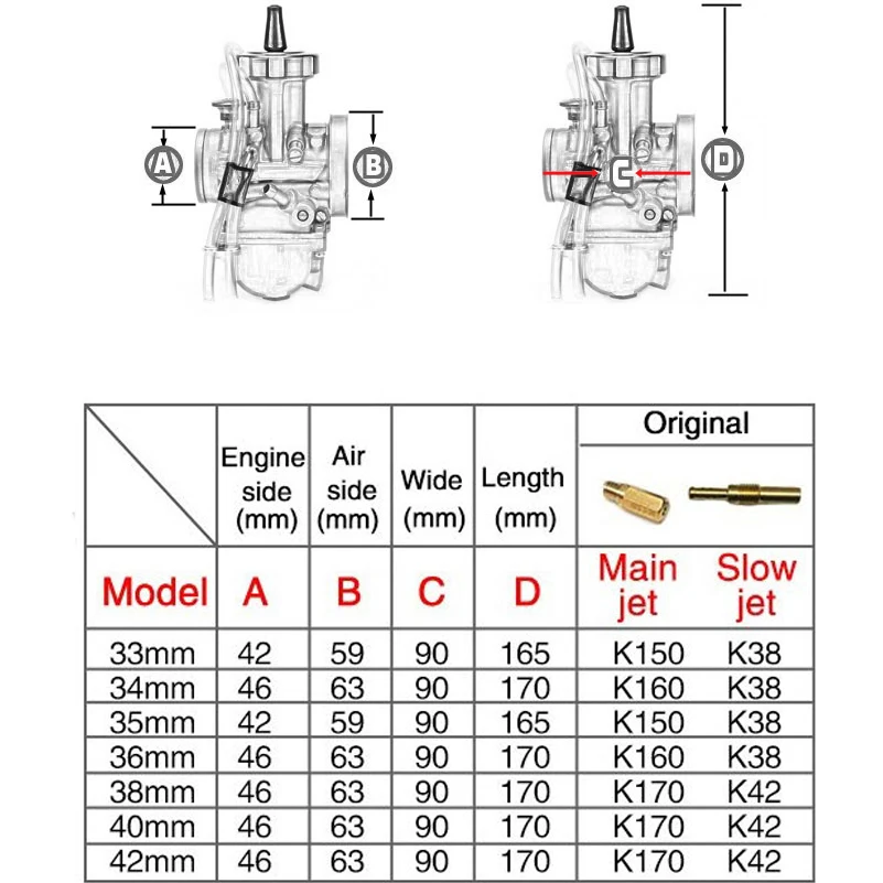 Motorcycle PWK Carburetor 33 34 35 36 38 40 42mm Racing Carb Universal 2T 4T engine Dirt Bike Motocross Scooter ATV Quad