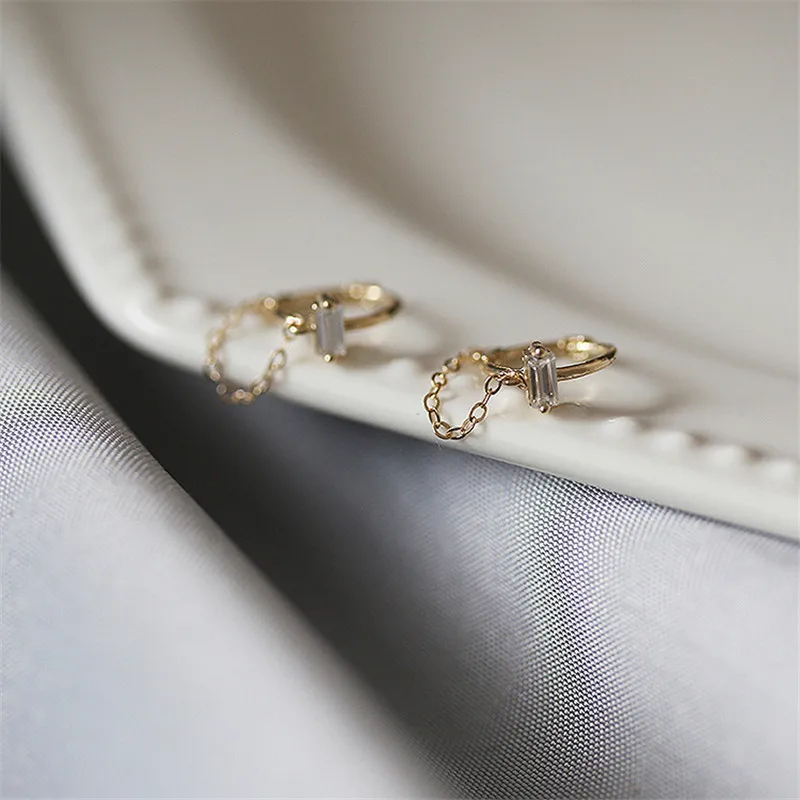 925 Sterling Silver French Simple Square Crystal Chain Earrings women Light Luxury Temperament Wedding Party Jewelry - Image 6