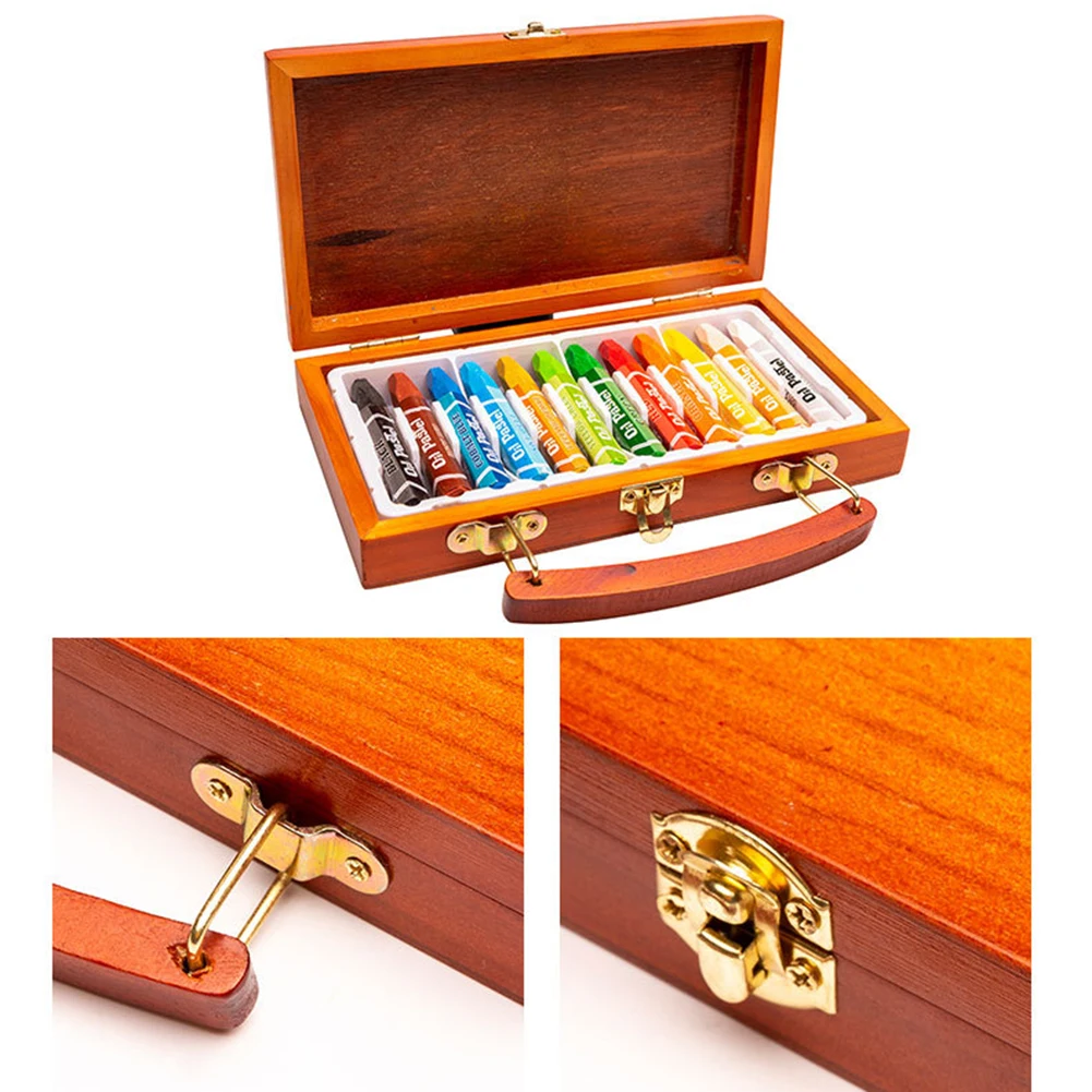 12/24 Colors Non-toxic Art Drawing Painting Tool Oil Pastel Crayon Set Painting School Art Supplies with Wooden Box for Graffiti