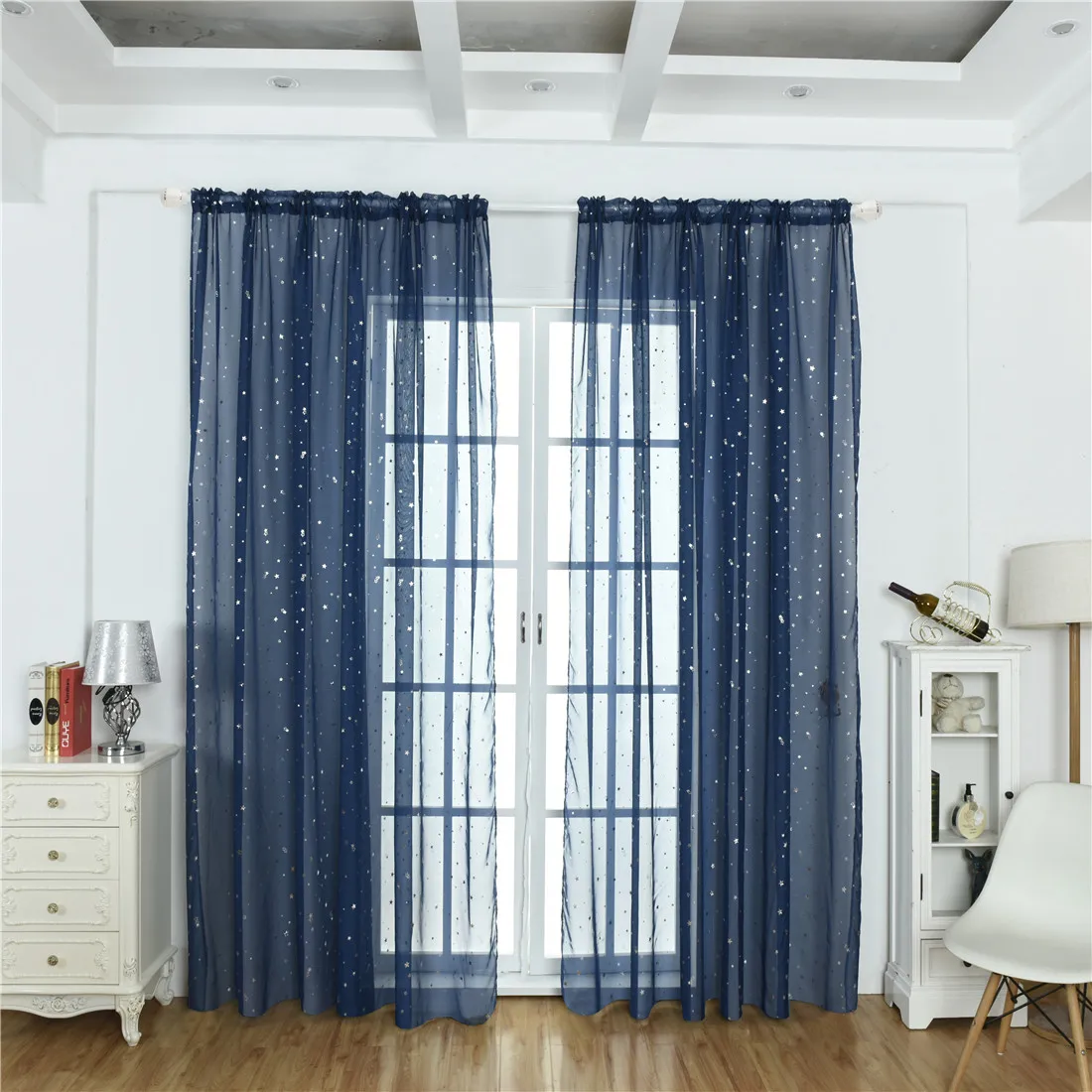 

Tulle Window Curtain Bed Room Star Drape Curtains For Living Room Sheer Scarf Valances Micro-transparent Window Curtains D30