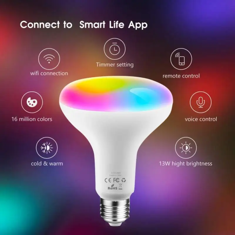 Мобильный телефон, Wi-Fi, голосовое управление, RGB, энергосберегающий, затемняющий, светодиодный, многоцветный, умный светильник, лампочки E27/E26/B22, лампа для умного дома
