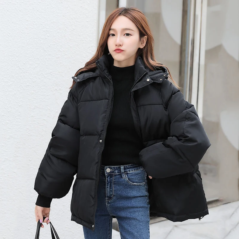 2020 Women Winter Autumn Jacket Cotton Padded Hooded Oversized Loose Female Thick Coat Short Solid Casual Women's Parkas