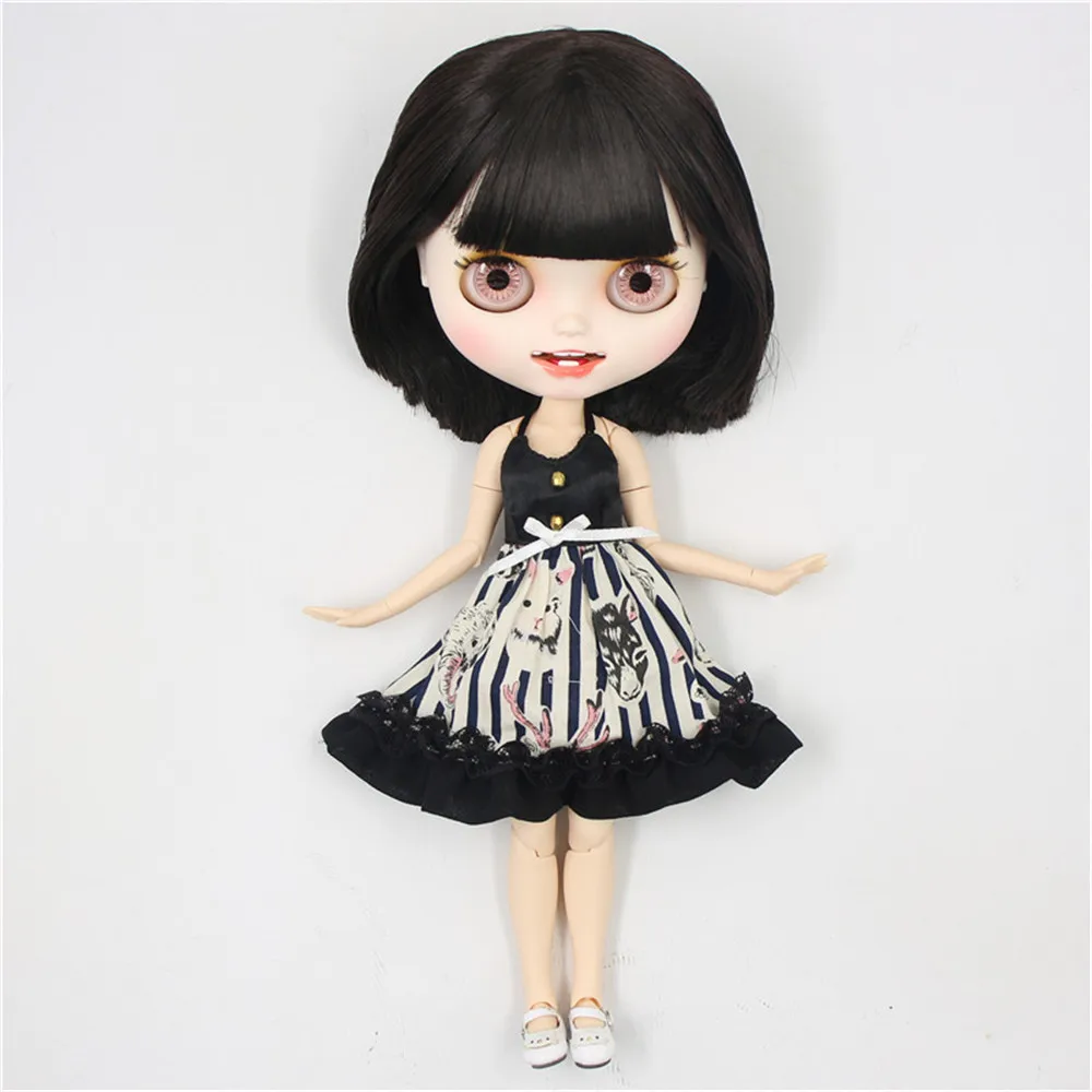 ICY Nude Blyth кукла белая кожа резные губы открытый рот матовые индивидуальные лица суставы тела черные волосы № 0312