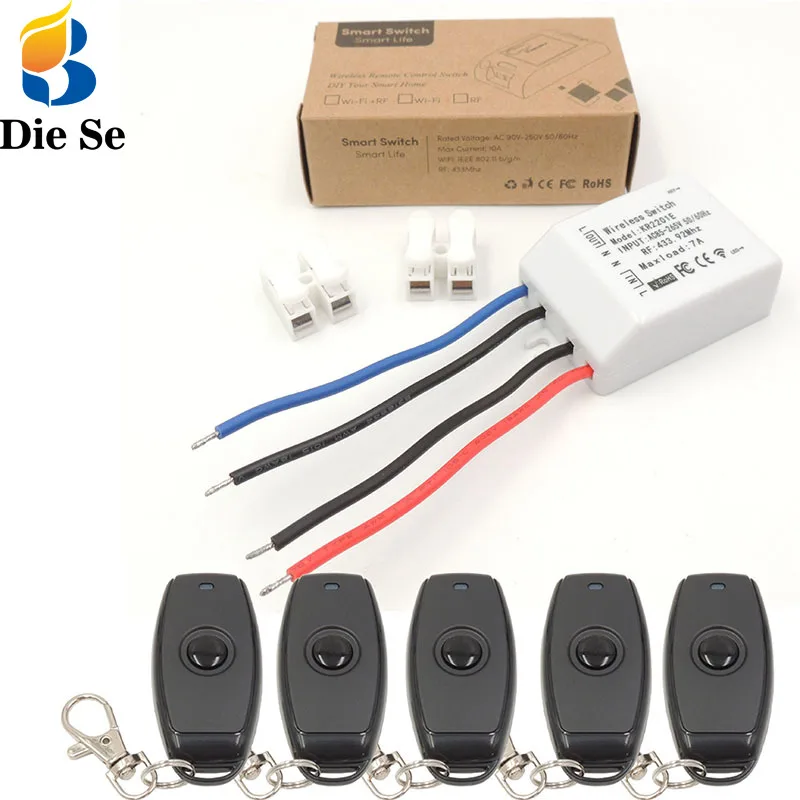 

DieSe Bulb Smart Wireless Switch 433Mhz AC 110V 220V 7Amp 1CH rf Relay Receiver Module and transmitter For LED and Light Lamp