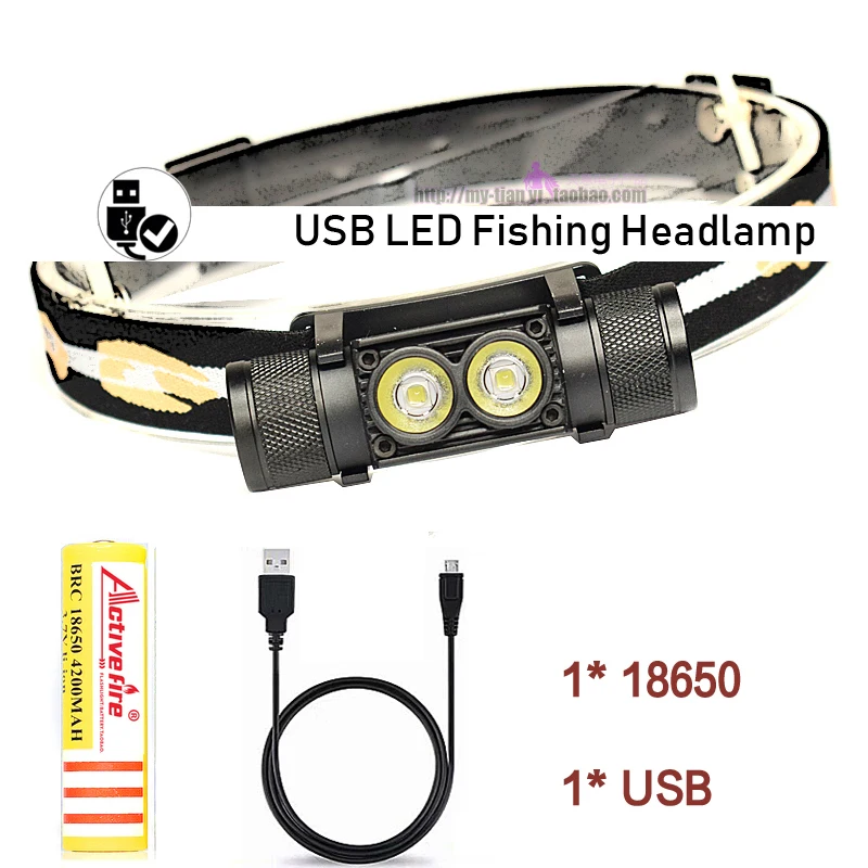 Set with battery Activefire 5000 люмен XM-L2 светодиодный налобный мини-фонарь 6-режимный USB Перезаряжаемые фар фонарик Охота Головной фонарь - Emitting Color: Set with battery