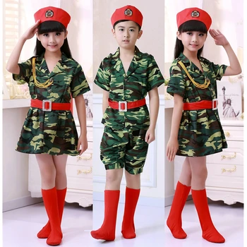 

100-160cm New Children Army Soldier Military Uniform Childrens Camouflage Stage Performance Costumes Boys Girls Tactical Suits