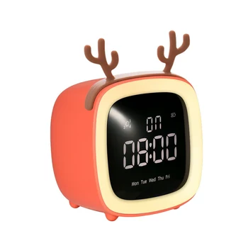 

Night Light Table Temperature Cute Adjustable Brightness Digital Week Snooze Function Children Timing Mini Alarm Clock TV Shape