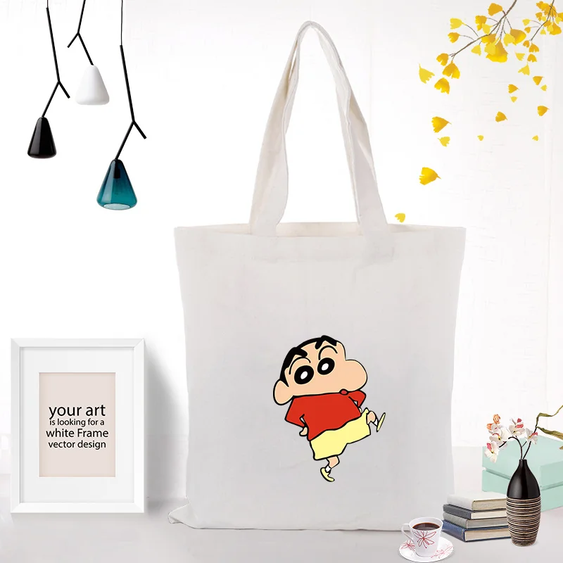 Холщовая Сумка для ежедневного использования Crayon Shin-chan текст DIY печать на заказ логотип сумка для покупок эко многоразовая утилизация