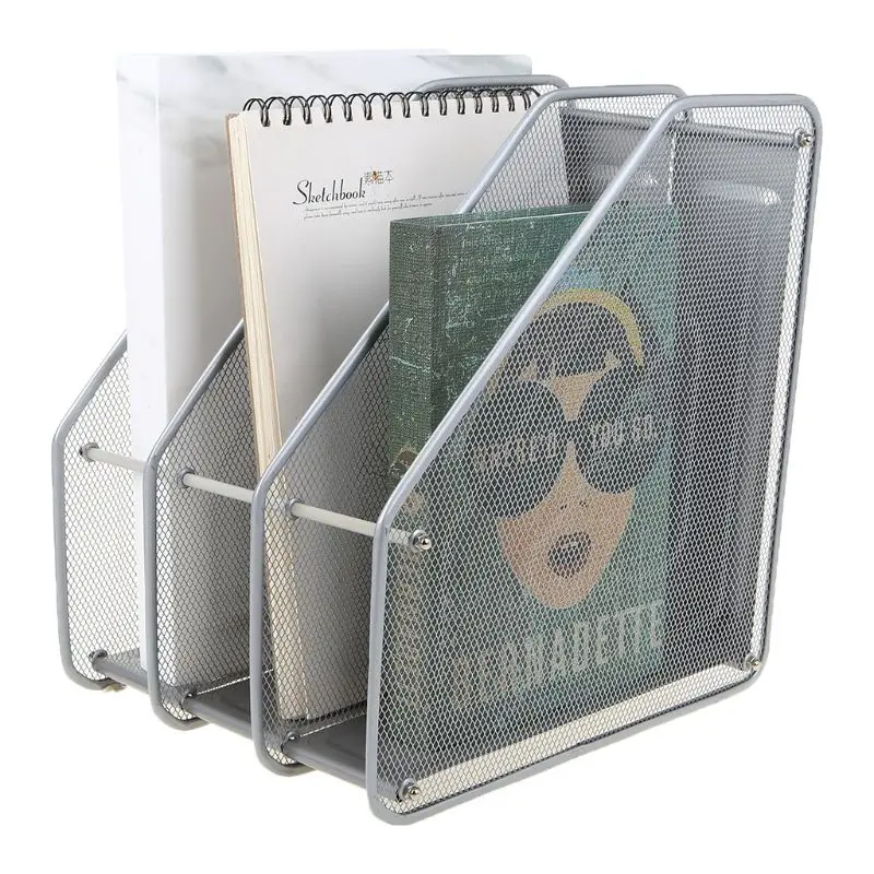 

3 Column Metal Mesh Document Rack File Holder Letter Magazine Newspaper Tray for Home Office Desk Organizer Supplies LX9A