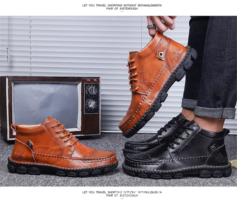 38-48 winter boots Comfortable Non-Slip Genuine Leather winter men shoes#866