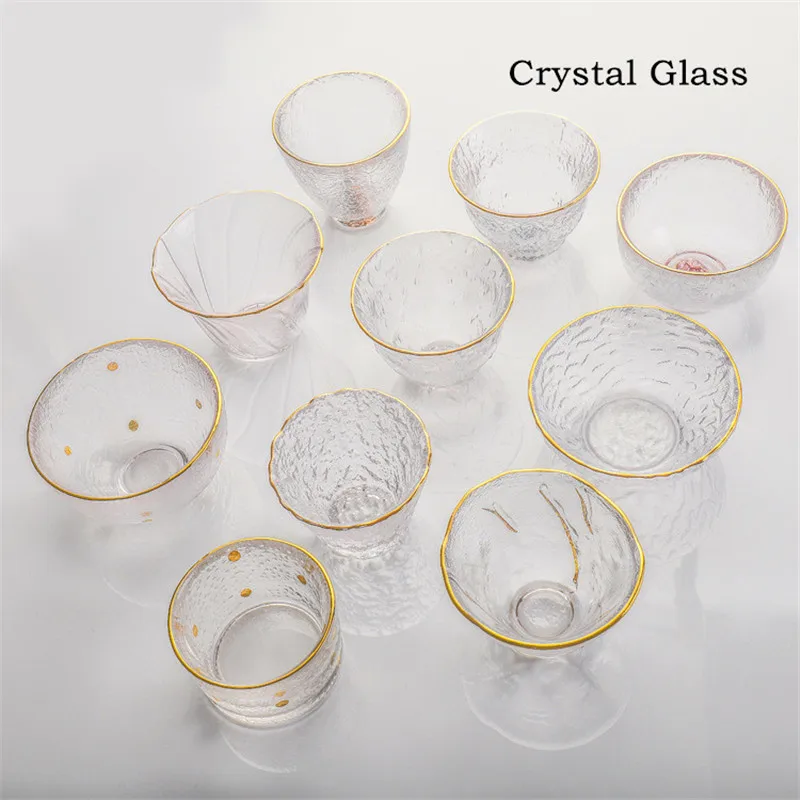 Japanese Glass Tea Cup With Gold Rim Kung Fu Accessories Small Teacup Crystal Teaware Set Tea