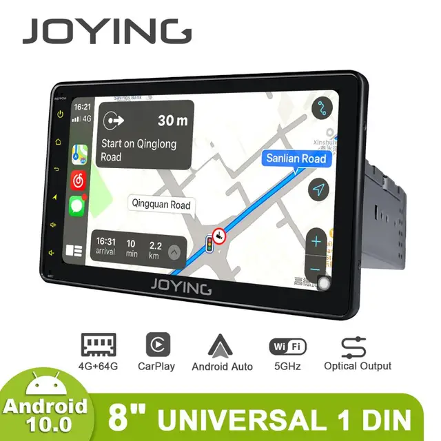 8"JOYING Universal Radio Stereo pantalla 1 din Android 10 1280*720 Head Unit Central Multimedia Carplay Android Auto 4G DVR OBD2