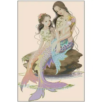 

Mermaid Mother Daughter Three patterns Counted Cross Stitch 11CT 14CT DIY Cross Stitch Kit Embroidery Needlework Sets home decor