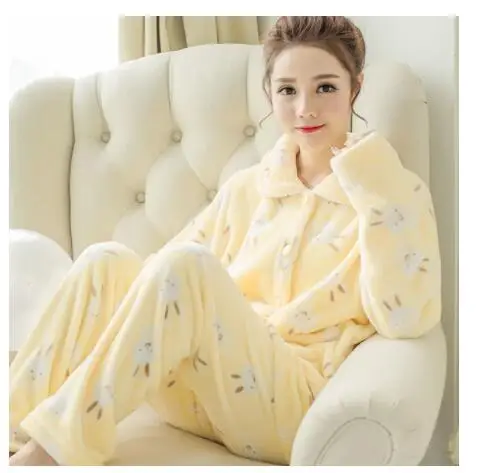 Женские пижамные комплекты Модные осенние зимние толстые фланелевые пижамы домашний теплый коралловый костюм пижамы с животными Пижамы - Цвет: H