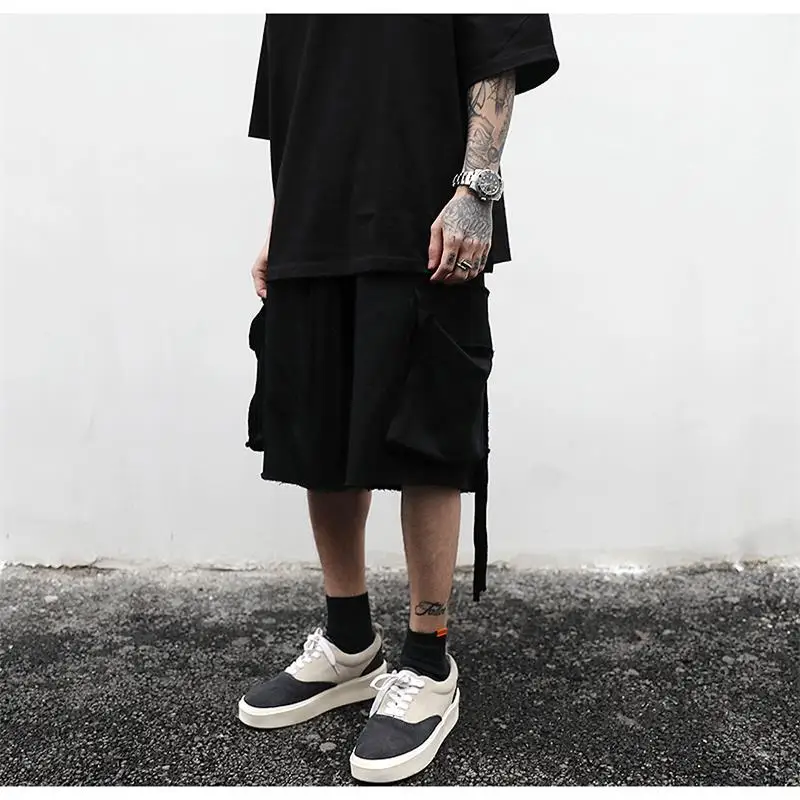 Men's pure color high street style five minute pants loose waist casual shorts European and American hip hop wind
