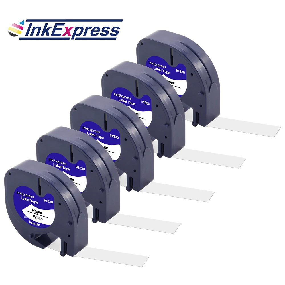 5PK лента для этикеток 12 мм Dymo LetraTag 91330 91220 91200 черного цвета на белом LT 100H 100T|Ленты