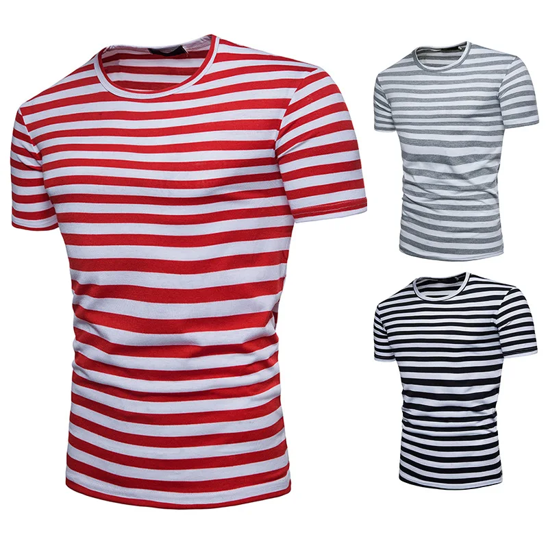 

MEN'S Striped T-shirt 2018 New Style Slim Fit Pullover Casual Short-sleeved round Collar T-shirt Men's