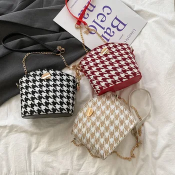 

Vintage Houndstooth Shoulder Bags Women Casual Crossbody Bag Ladies Chain Purse Fashion Female Handbag 2020