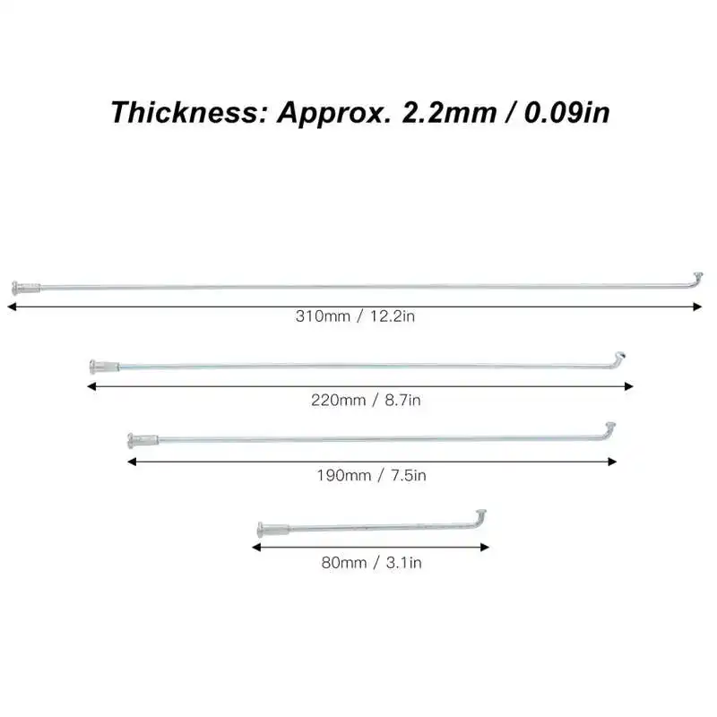 10pcs/lot Bike Spokes 13G 2.2mm 80mm 190mm 220mm 310mm Iron Manganese Tricycle Accessory