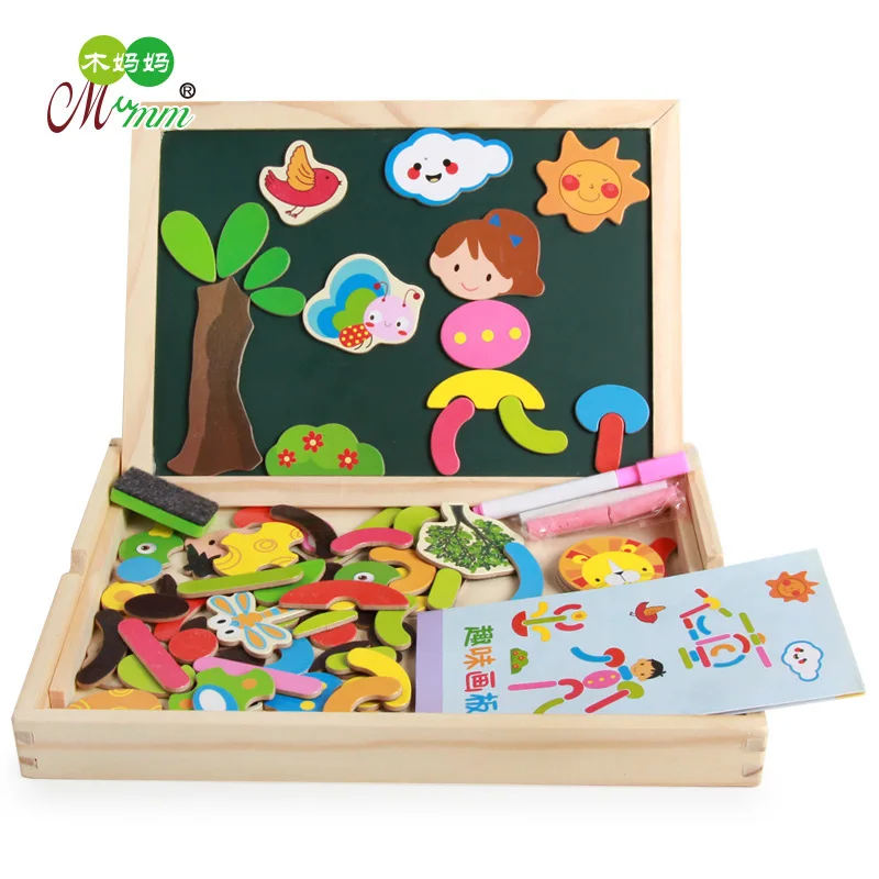 

Wood Mom Children'S Educational Early Childhood Toy Multi Purpose Jigsaw Puzzle Double-Sided Sketchpad Educational Joypin Fun Dr
