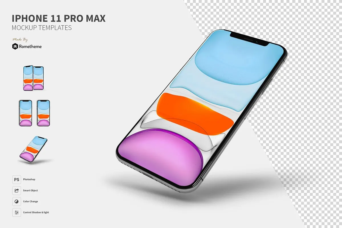 平面素材-iPhone 11 Pro Max Mockups PSD样机模板素材(3)